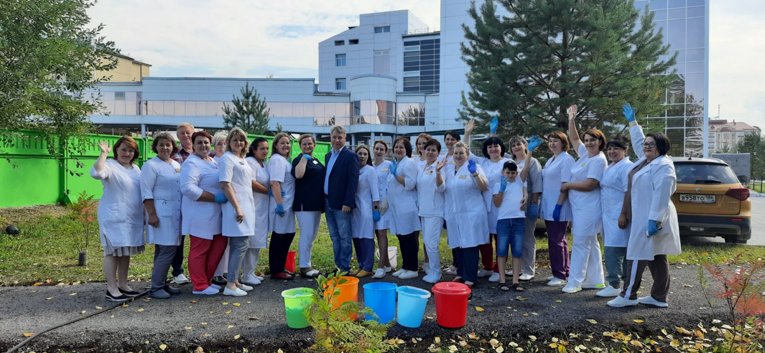 Высадили деревья в парке у больницы Высадили деревья в парке у больницы